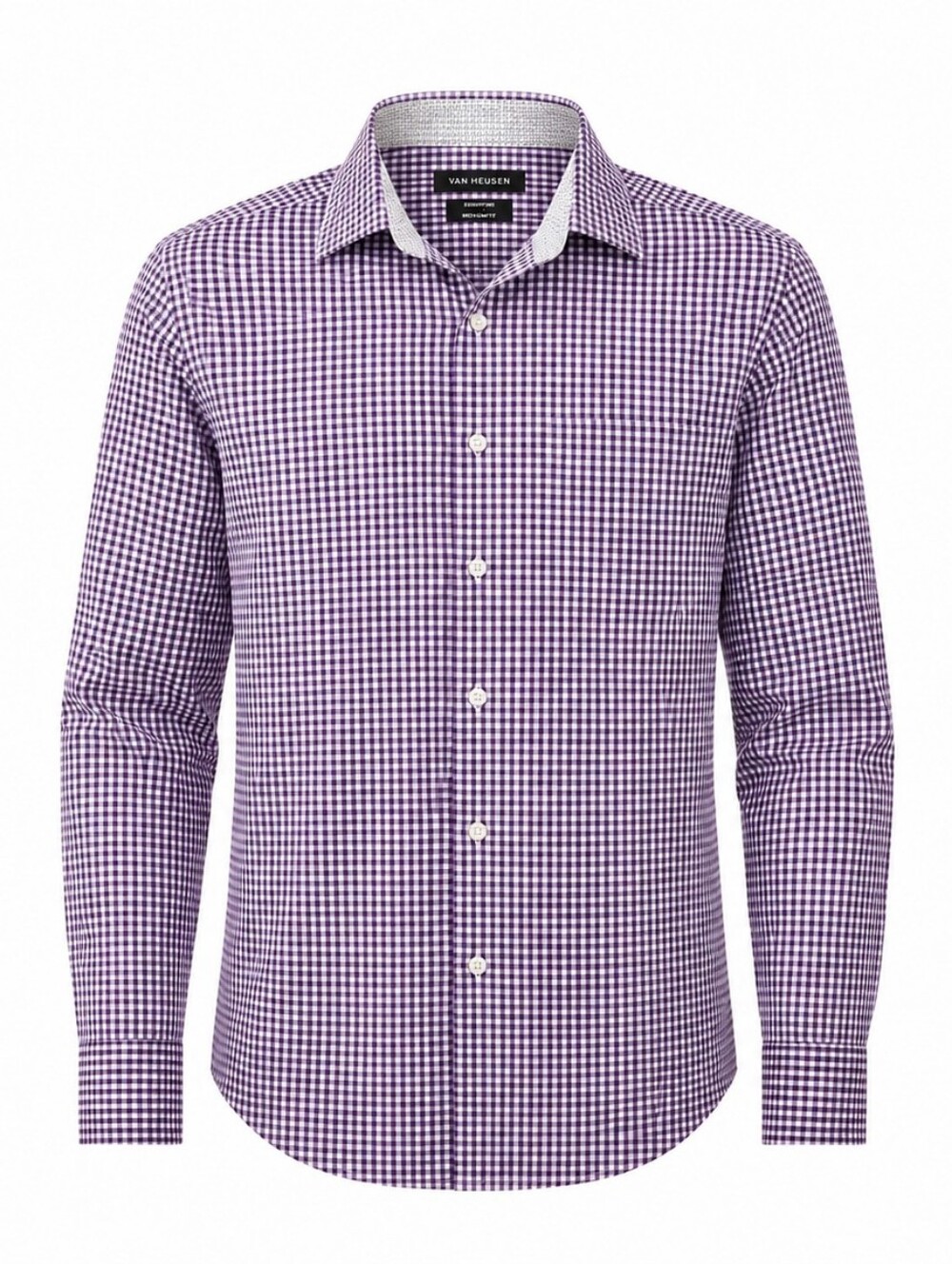 Van Heusen Purple and White Gingham Dress Shirt Slim Fit 16.5 L/G